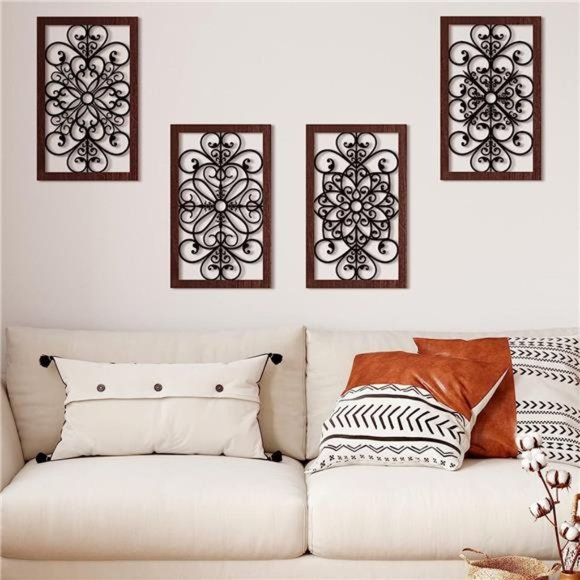 4 Pieces Thicken Rustic Wall Decor Modern Farmhouse Wall Art Decor Wooden Hollow - Picture 4 of 6